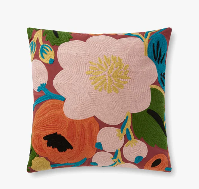 Rifle Paper Red/Multi Embroidered Pillow
