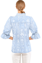 Load image into Gallery viewer, Ruffleneck Tunic - Circle of Love - Periwinkle/White
