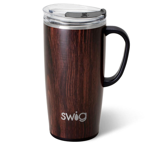 Swig Bourbon Barrel Travel Mug 22oz with wood grain finish