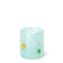 Load image into Gallery viewer, glass cup with blue specials and sea creature themed accents 
