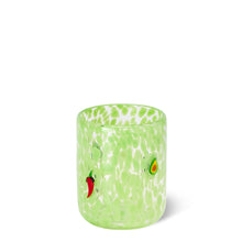 Load image into Gallery viewer, glass cup with green specials and taco themed accents 
