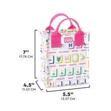 Load image into Gallery viewer, Swig Mahjong Reusable Gift Bag with pink handle with measurements
