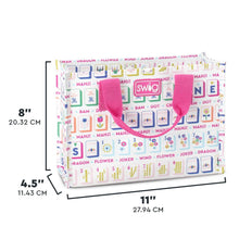 Load image into Gallery viewer, Swig Mahjong Reusable Gift Bag with pink handle with measurements
