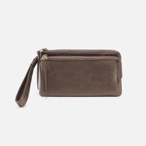 HOBO Dayton Wristlet Pebbled Metallic Leather Pewter