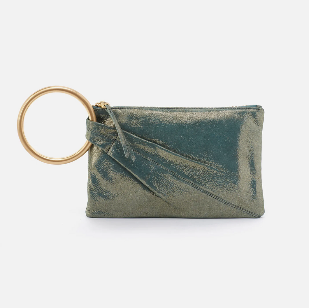Sheila Hard Ring Clutch in Metallic Leather - Evergreen Shimmer