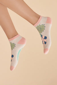 70s Kaleidoscope Floral Trainer Socks - Coconut