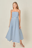 white and blue horizontal spaghetti strap long dress