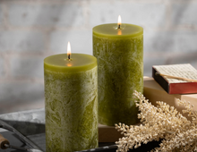 Load image into Gallery viewer, Timber Pillar Candle - 6”x3.25” - Moss
