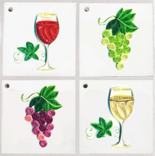 Load image into Gallery viewer, Grapes &amp; Wine Quilling Gift Tags - Set of 4 Styles/ 8 Cards
