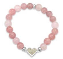 Load image into Gallery viewer, Heart Beaded Bracelet - Rose Quartz/Clearwater Beach
