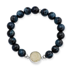 Men's Beaded Bracelet - Blue Tiger Eye - Crescent Beach