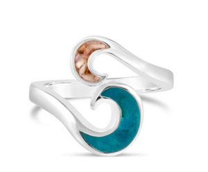 Wave Bypass Sterling Silver Ring - Crescent Beach & Lapis
