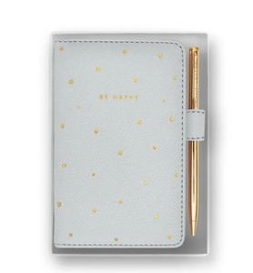 Beautifully Boxed Mini Notebook And Pen Set - Be Happy - Gray