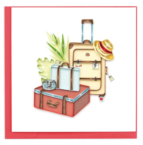 Vintage Luggage Quilling Card