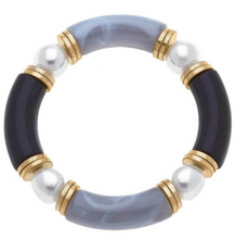 Load image into Gallery viewer, Lelani Resin Color-Block &amp; Glass Pearl Stretch Bracelet - Grey Black
