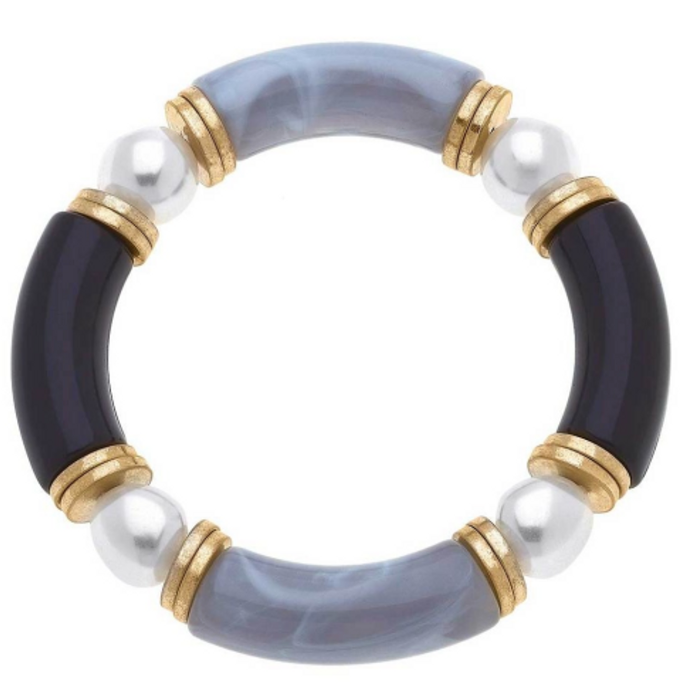 Lelani Resin Color-Block & Glass Pearl Stretch Bracelet - Grey Black