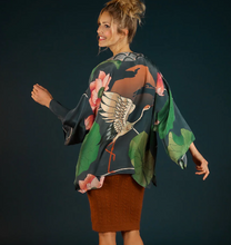 Load image into Gallery viewer, Crane At Sunrise Kimono Jacket - Charcoal
