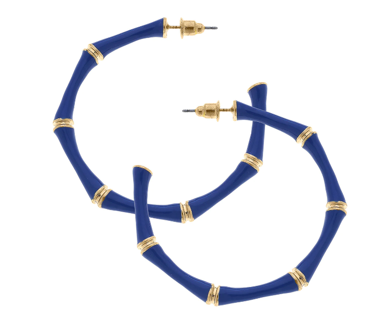 Celeste Enamel Bamboo Hoop Earrings - Blue