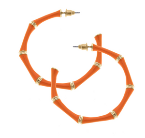 Celeste Enamel Bamboo Hoop Earrings - Orange