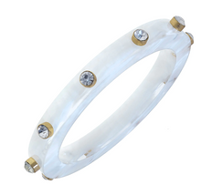 Load image into Gallery viewer, Renee Resin and Rhinestone Bangle - White

