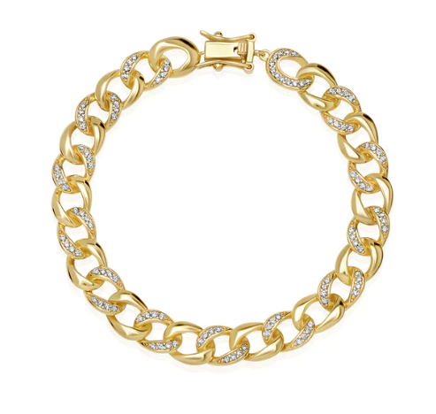 Pave Curb Linked Bracelet - 18kt Yellow Gold