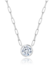 Load image into Gallery viewer, Solitaire Bezel Set Round Stud Necklace w/ Paperclip Chain - Pure Platinum
