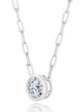 Load image into Gallery viewer, Solitaire Bezel Set Round Stud Necklace w/ Paperclip Chain - Pure Platinum
