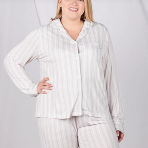 Lucy Long Sleeve Button-Up Top - Grey Stripe