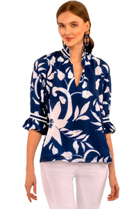Gretchen Scott Designs Ruffleneck Tunic - Full Bloom - Navy