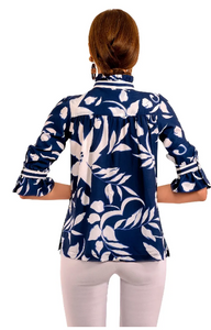 Gretchen Scott Designs Ruffleneck Tunic - Full Bloom - Navy