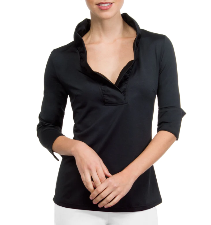 Jersey Ruffneck Top 3/4 Sleeves - Black