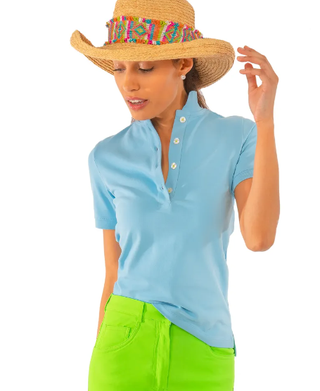 Gretchen Scott Designs GripeLess - Cotton Piqué Polo Shirt - Whisper Blue