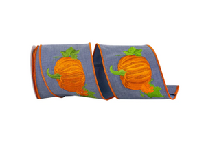 Pumpkin Embroidered Deluxe Wired Edge 4"