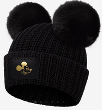 Load image into Gallery viewer, Mickey Mouse Kids Black Gold Foil Double Pom Beanie
