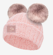 Load image into Gallery viewer, Minnie Mouse Kids Rose Foil Blush Double Pom Beanie
