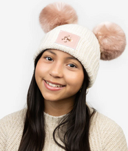 Load image into Gallery viewer, Minnie Mouse Kids Rose Foil White Speckled Double Pom Beanie
