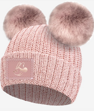 Load image into Gallery viewer, Minnie Mouse Rose Gold Foil Double Pom Beanie
