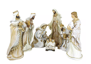 Nativity Woven Gold Trim Fabric Look - 7pc Set