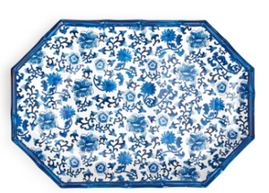 Blue Bamboo Touch Blue Floral Pattern Octagonal Serving Tray/Platter