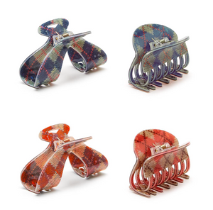 Festive Plaid Claw Clips - Assorted