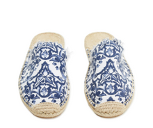 Load image into Gallery viewer, Blue &amp; White Printed Espadrille Slides
