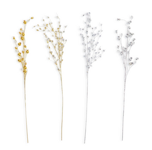 Crystals and Berries Hand-Crafted Metallic Floral Stem - Assorted