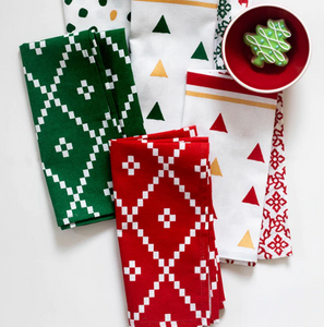 Vietri Bohemian Linens Holiday Green Napkins - Set of 4- FINAL SALE