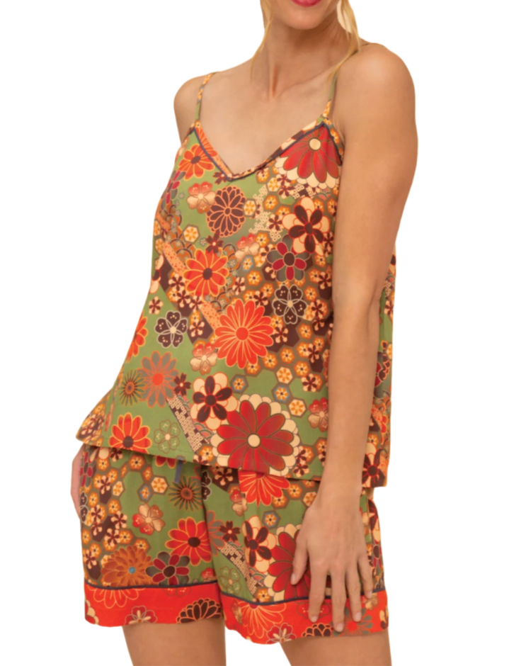 Cami 70s Kaleidoscope Floral Pyjamas - Sage