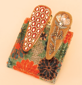 Jeweled Hair Clips - Hexagon/Floral Stems - Tangerine/Mustard