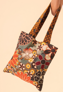 70s Kaleidoscope Floral Velvet Tote Bag - Sage