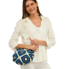 Load image into Gallery viewer, Sew Cool Cotton Crochet Shoulder Bag - Blue and White
