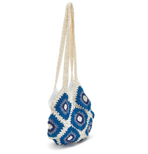 Load image into Gallery viewer, Sew Cool Cotton Crochet Shoulder Bag - Blue and White
