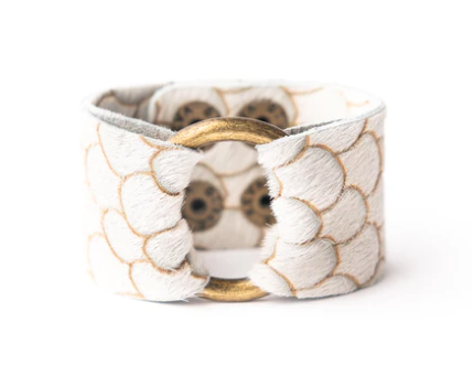 Scalloped In Cream And Taupe Leather Cuff - FINAL SALE