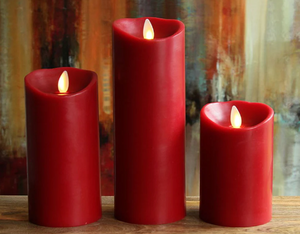 3"x8" Moving Flame Red Pillar Candle